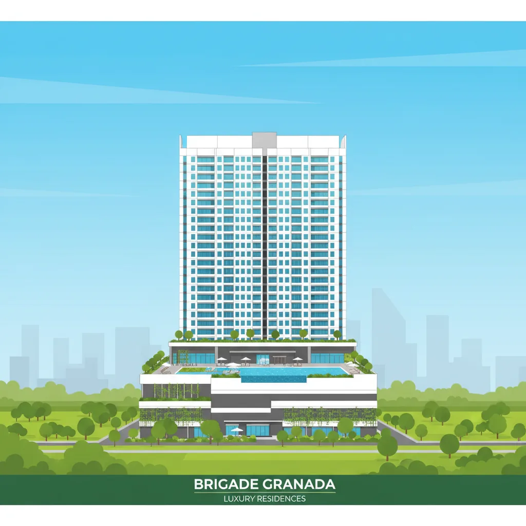 Modern 24-floor residential high-rise tower in Bangalore with lush green park landscape
