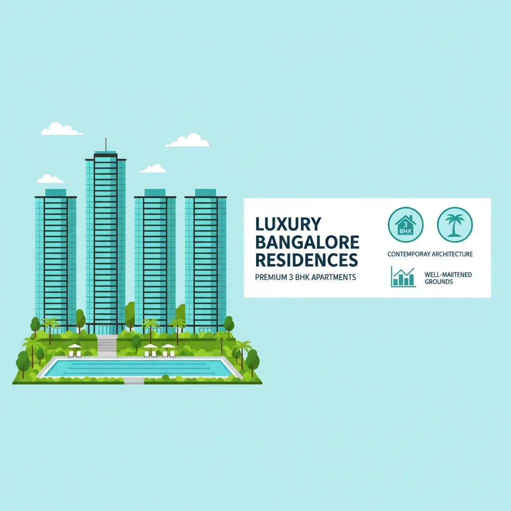 3 BHK Luxury Apartments in Bangalore - Modern luxury residential apartment complex with glass buildings, landscaped gardens, and pool