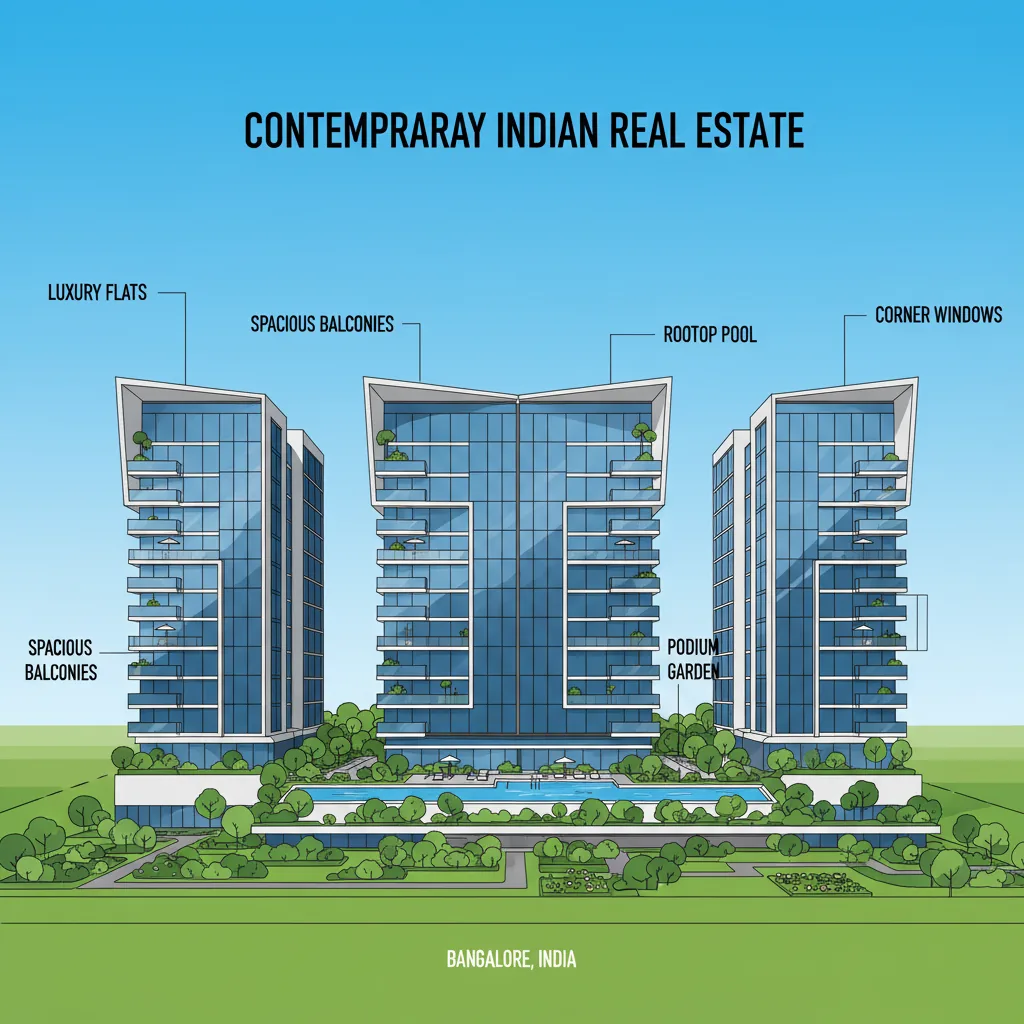 4 BHK Flats in Brigade Granada - Modern luxury residential high-rise apartment complex with spacious balconies and green landscaped gardens