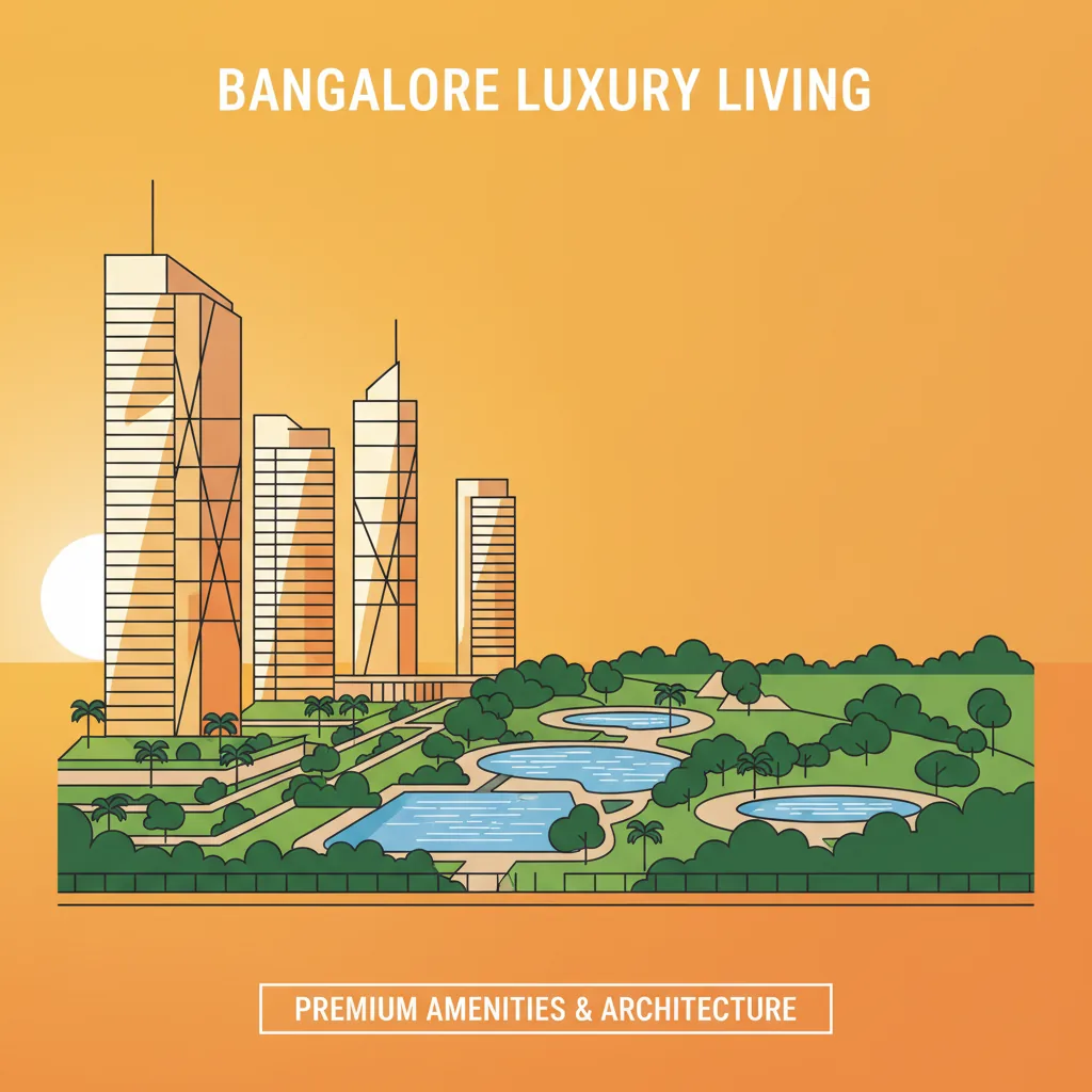 Modern luxury apartment towers in Bangalore cityscape at golden hour