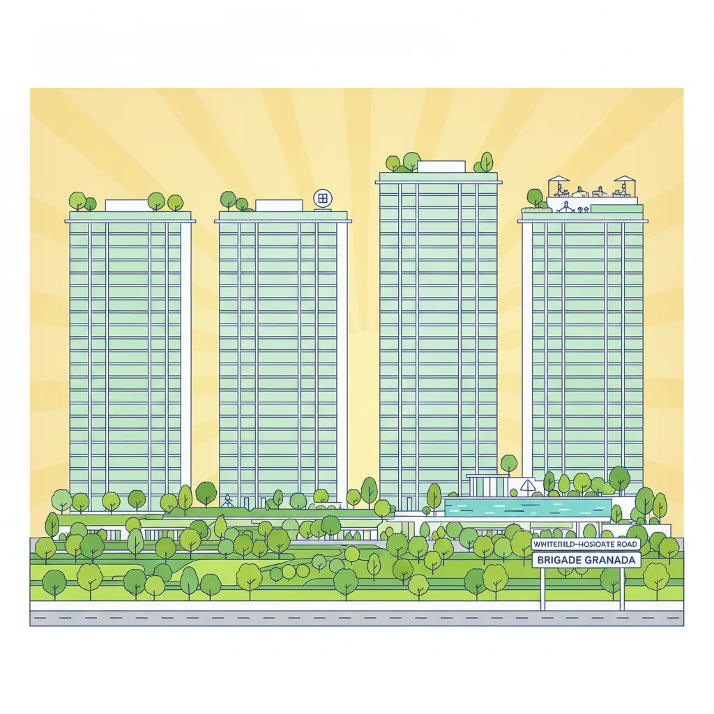 Bangalore luxury apartment complex featuring Brigade Granada high-rise towers with glass facades and green landscaping