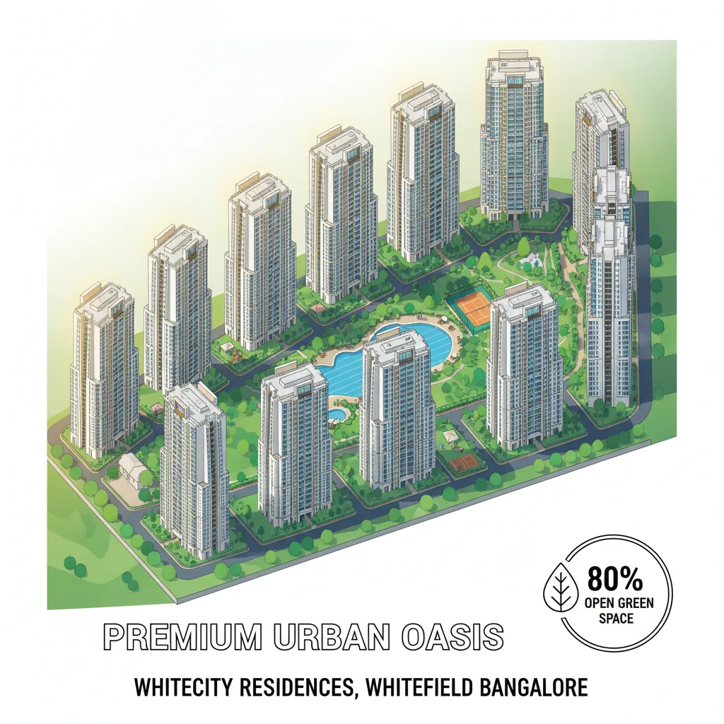 Brigade Granada luxury apartment complex aerial view with 14 towers and green space