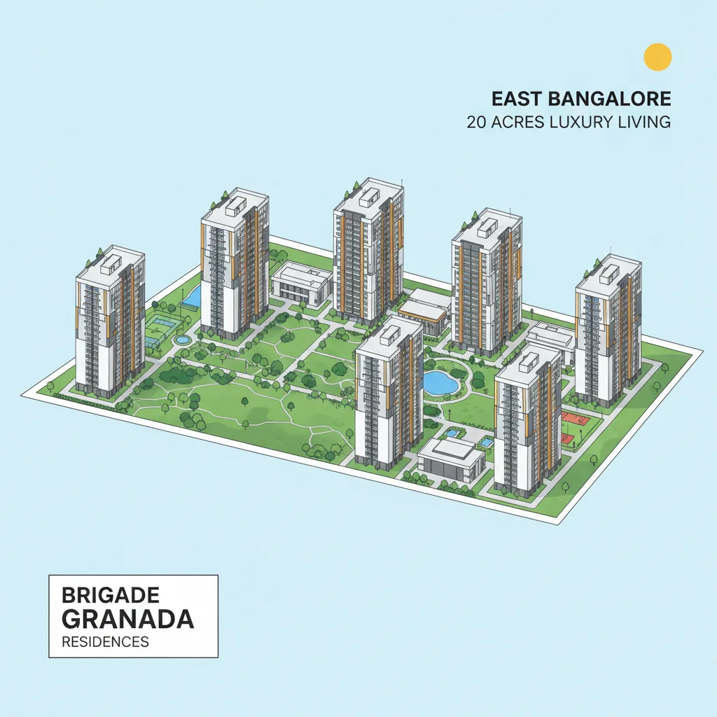 Brigade Granada Model Apartment - Modern luxury residential apartment complex aerial view with high-rise towers