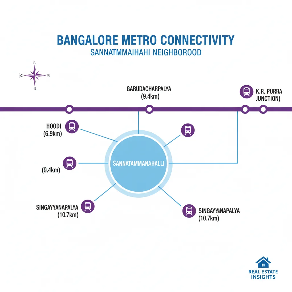 Bangalore metro connectivity map showing Sannatammanahalli neighborhood and nearby Purple Line stations