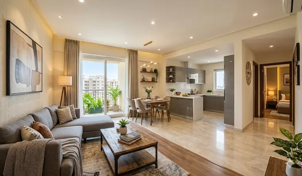 Modern luxury 3 BHK interior design ideas for Brigade Granada Bangalore with modular kitchen space saving furniture and Mediterranean balcony decor 2026.