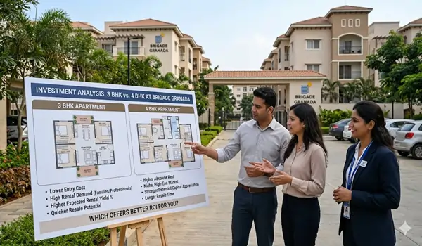 Brigade Granada investment analysis 3 BHK vs 4 BHK comparison 2026 showing rental yield capital appreciation and luxury apartment demand Bangalore.