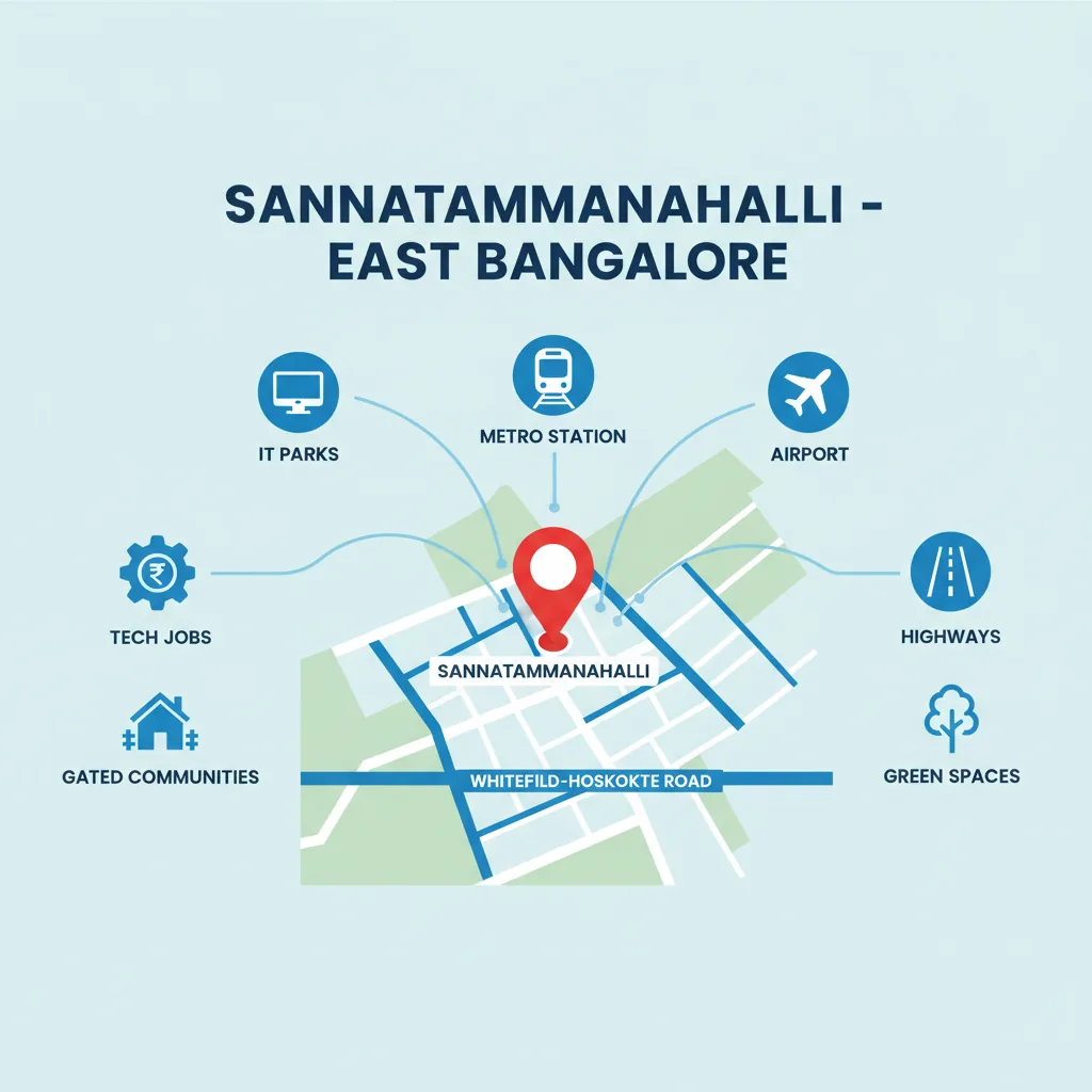 Sannatammanahalli neighborhood infographic showing location in East Bangalore near Whitefield-Hoskote Road