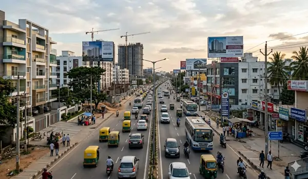 Whitefield-Hoskote Road real estate guide 2026 showing pros and cons of living near STRR NH-75 and upcoming Purple Line Metro extension Bangalore
