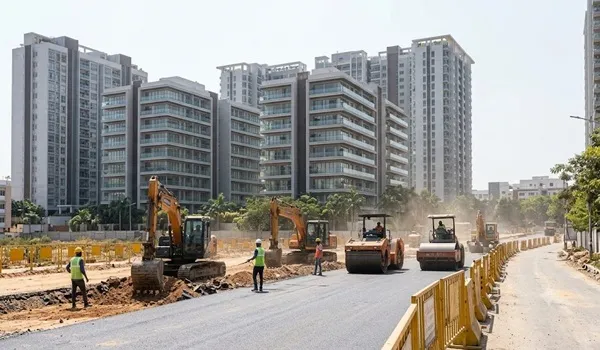 Luxury apartment towers at Brigade Granada with open green spaces on Whitefield-Hoskote Road, Bangalore