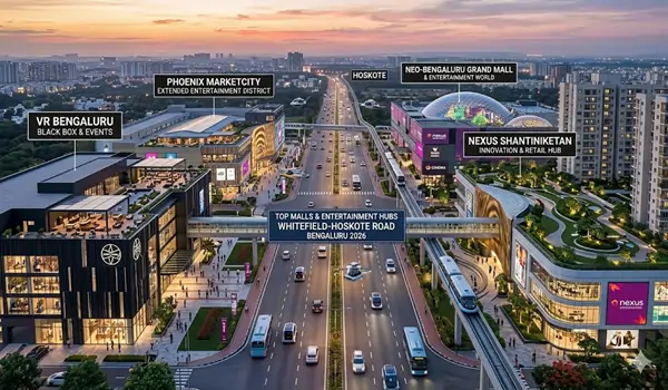 Top malls near Whitefield-Hoskote Road 2026 including Orion Uptown Phoenix Marketcity Nexus Shantiniketan and PVR IMAX entertainment hubs Bangalore