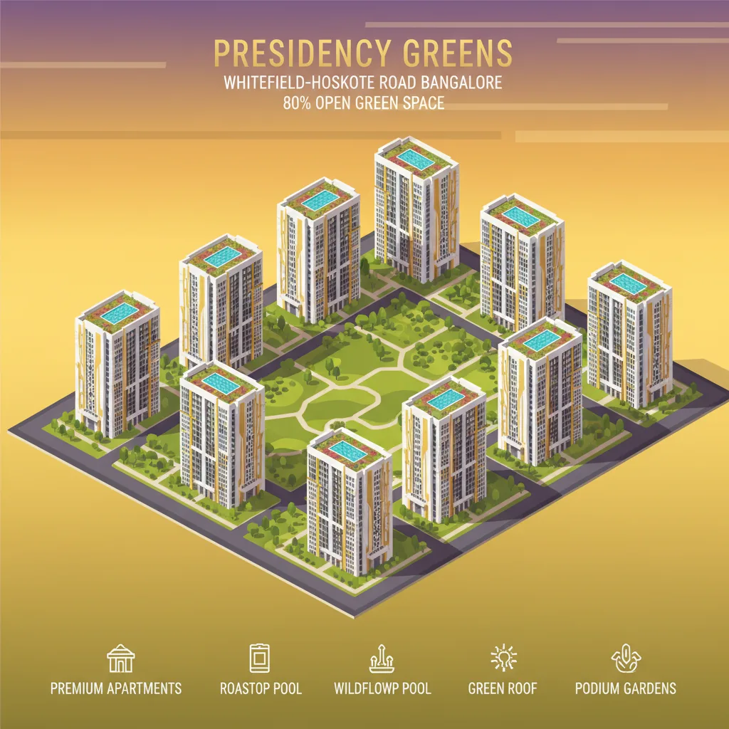 Aerial view of Brigade Granada luxury township with 14 towers on 20-acre green landscape in Sannatammanahalli
