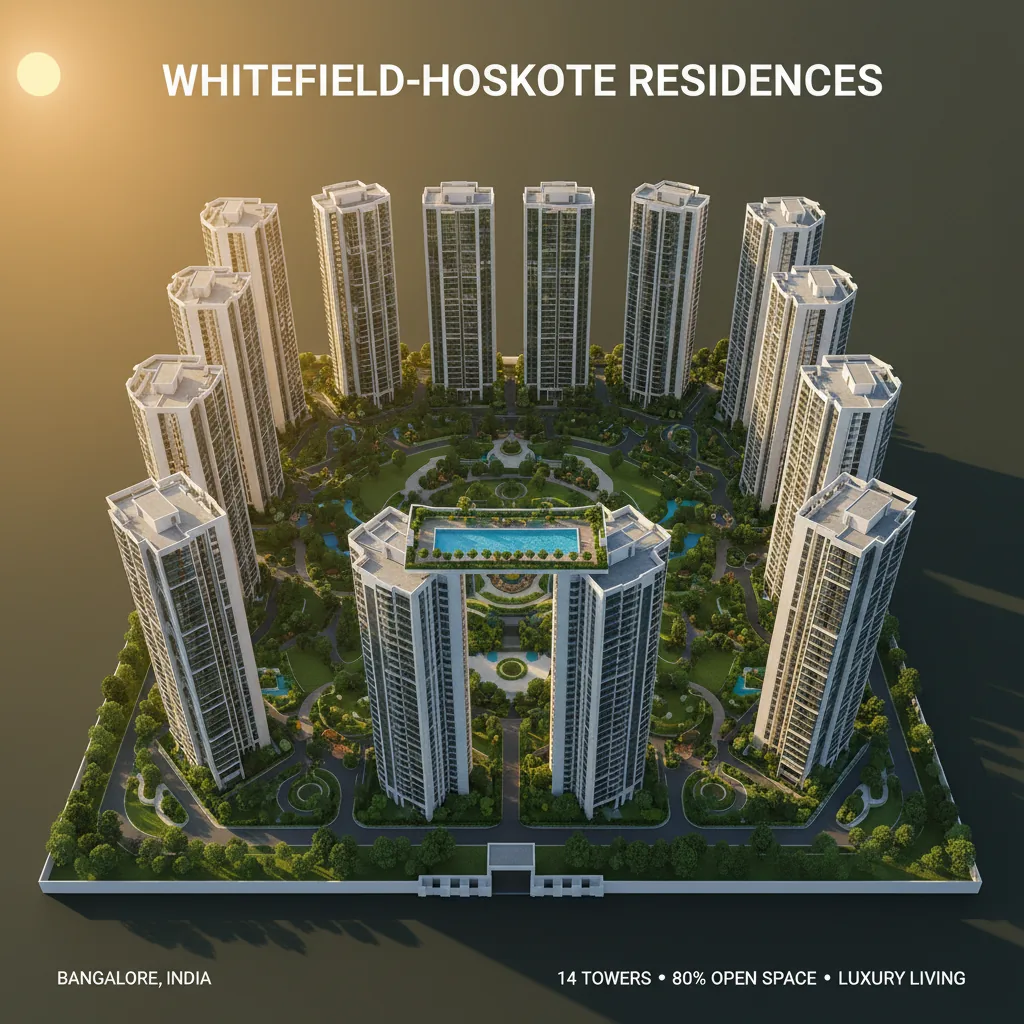 Modern luxury residential apartment towers at Brigade Granada in East Bangalore with lush green landscaping
