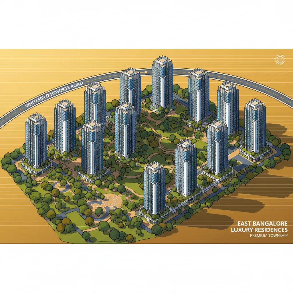 Brigade Granada luxury residential towers in East Bangalore aerial view with lush green gardens