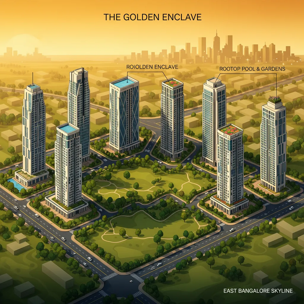Brigade Granada luxury residential township aerial view at golden hour with rooftop amenities