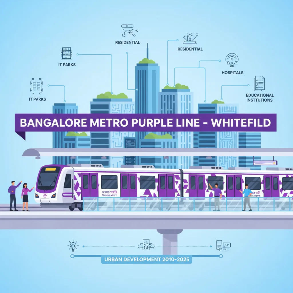 Bangalore Metro Purple Line train at Whitefield station near Brigade Granada